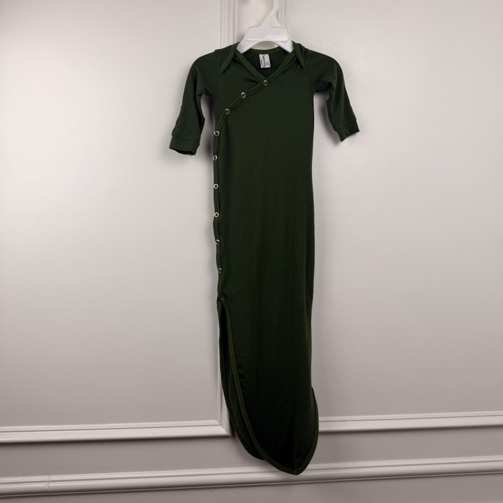 Copper Pearl Newborn Knotted Gown Olive Green Snap Front Sleep Sack Mitts Forest